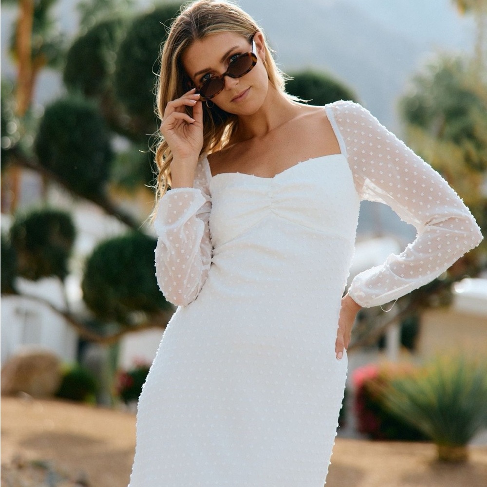Park & Fifth White Swiss Dot Midi Slip Dress
